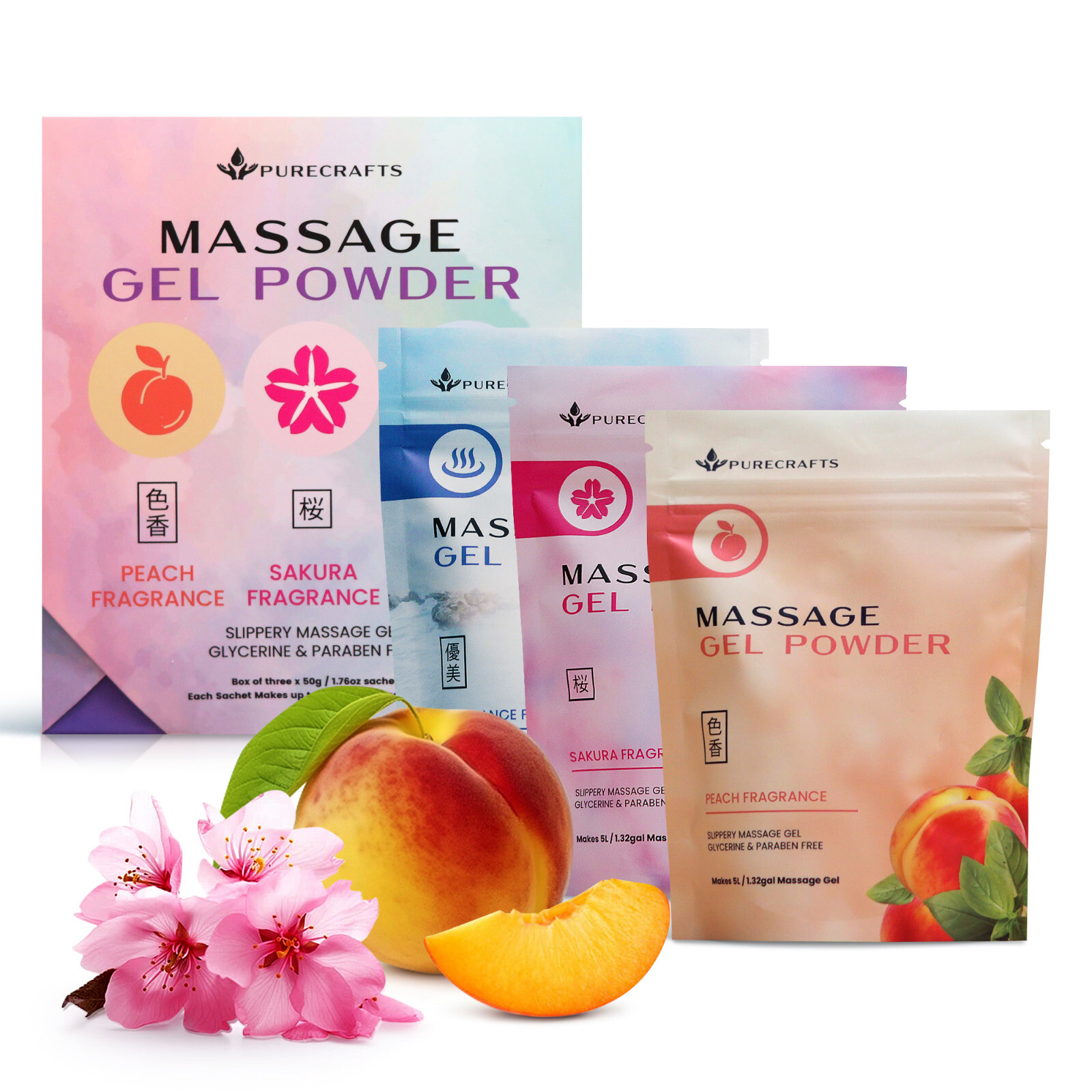 Purecrafts | Massage Gel Powder 50g x 3 | Made in Japan | Smooth and Slippery