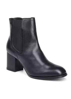 Freemans Blockabsatz Schwarz Leder Stiefeletten UK 6 Eu 39 (F524)