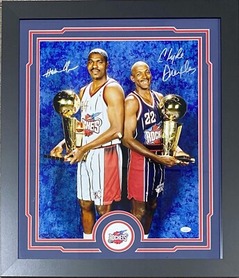 Hakeem Olajuwon Clyde Drexler Signed Autographed Framed