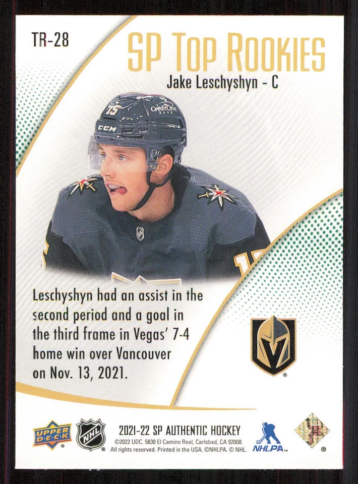 2021-22 SP Authentic Top Rookies Green #TR28 Jake Leschyshyn - Image 2 of 2