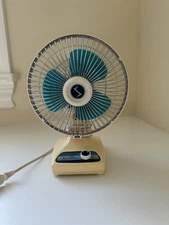 Vintage Fan BLUE BLADES! 2 speed - Excellent Cond. 6” Desk Fan WORKS!