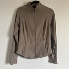 Athleta Full Zip Track Jacket Beige Stretchy Lightweight Top Zipped Pockets M