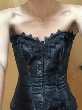 Black Overbust Jacquard Corset Gothic Lace Strapless Bustier for Women