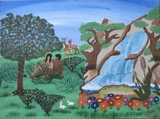 Folk Art Painting Adam & Eve Garden Of Eden Southern Outsider Brut Artist T Rose