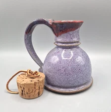 VTG MMSHandmade Ceramic Pitcher with Cork Purple Glaze Unique Home Decoration