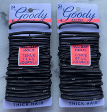 2 Goody Active 07514 Black Rubber Lined Elastic for Thick Hair 24 Elastics Ea Pk