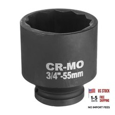 34-inch Drive 12 Point Impact Socket Metric Spindle Axle Nut Socket 55mm 34-inch Drive 12 Point Impact Socket Metric Spindle Axle Nut Socket 55mm