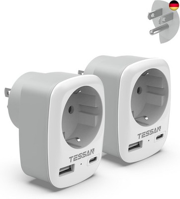 TESSAN 2er Pack USA Adapter Steckdose, 3 in 1 Reiseadapter Kanada mit USB C und