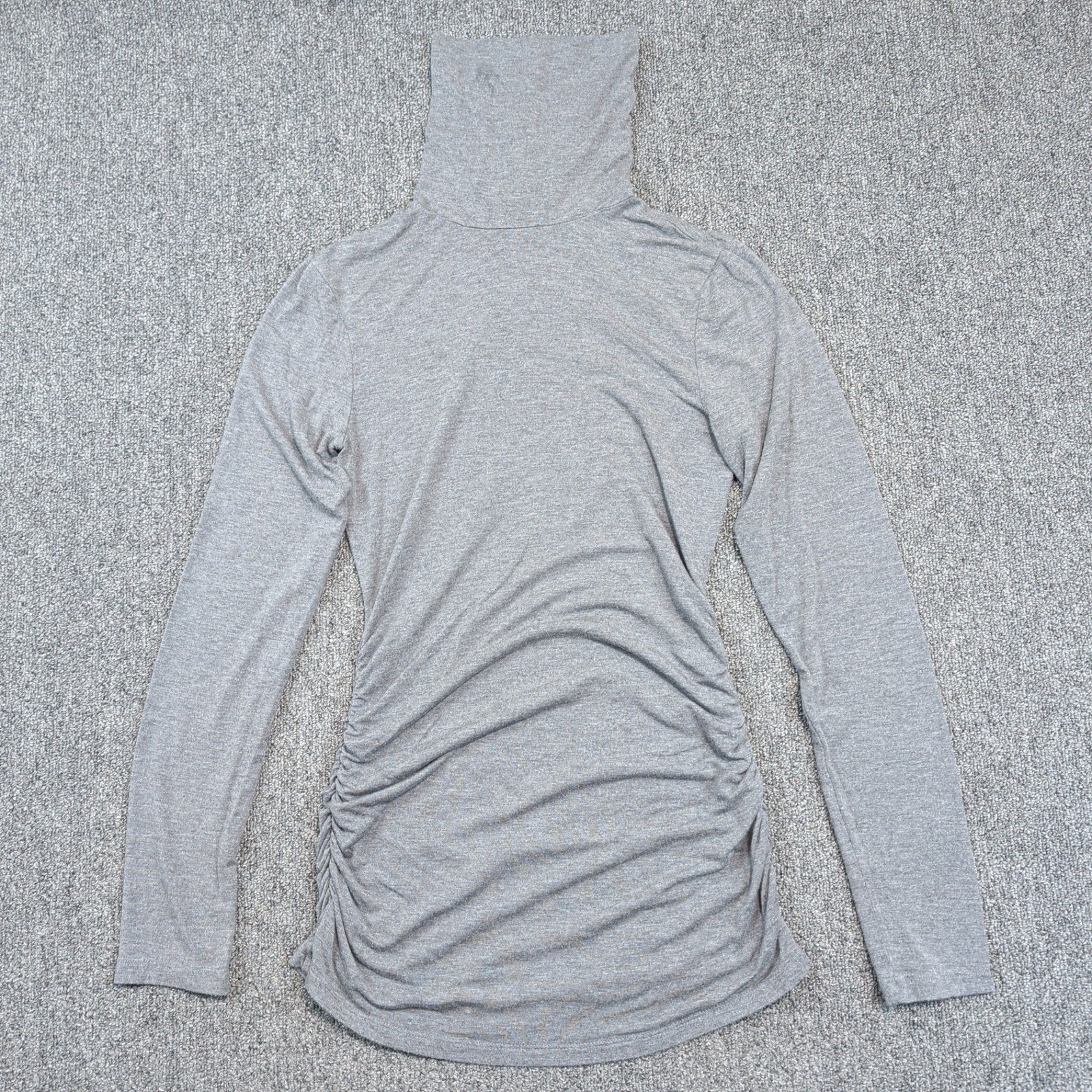 C. Wonder Minimalist Ruched Turtleneck S Grey Modal Stretch Long Sleeve Top