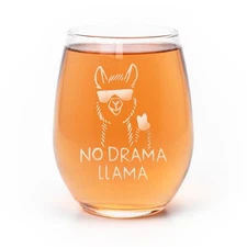 No Drama Llama Wine Glass Funny Etched Gift