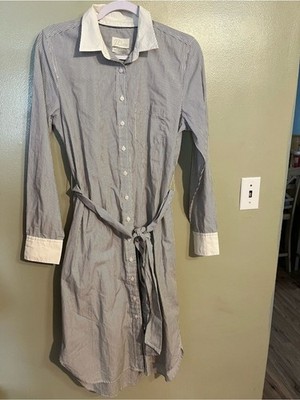 J Crew Cassic Stripe Shirt Dress with Contrast Collar - Blue/White Midi 6T NWT