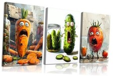 Funny Kitchen Canvas Wall Art Set of 3 Whimsical 16x24in canvas funny pickle