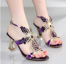 Womens Wedding Bridal Low Heel Glitter Rhinestone Dress Casual Sandal Shoes Hot