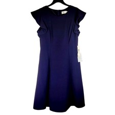 New Eliza J navy blue ruffled sleeve textured shift dress Size 12 Girly Minimal