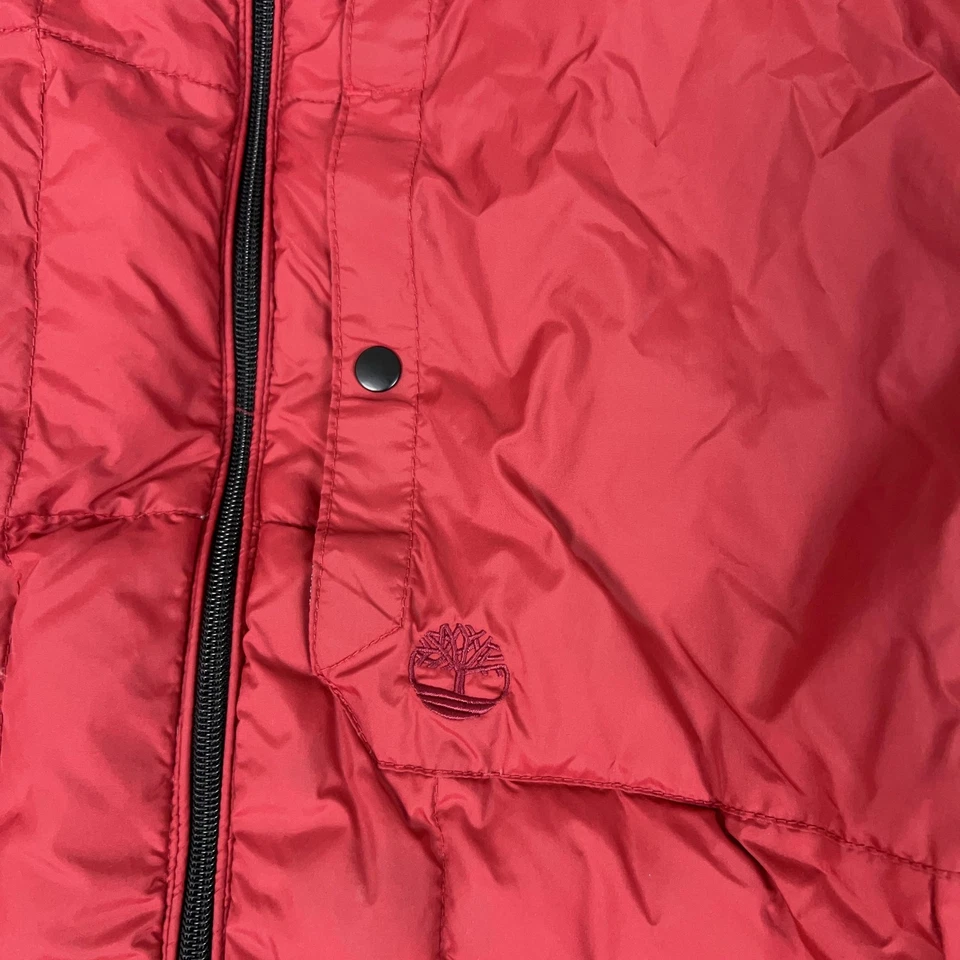 Timberland Jacket Mens XL Red Down Puffer Quilted Hooded Winter Warm Coat Parka - Image 2 of 4
