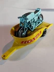 Matchbox Lesney 38 Honda race bike & trailer. Lt. blue & yellow. Nice decals.
