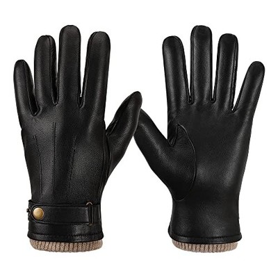 Mens Winter Gloves Nappa Leather Soft Warm Wool Lining Phone X-Large Black