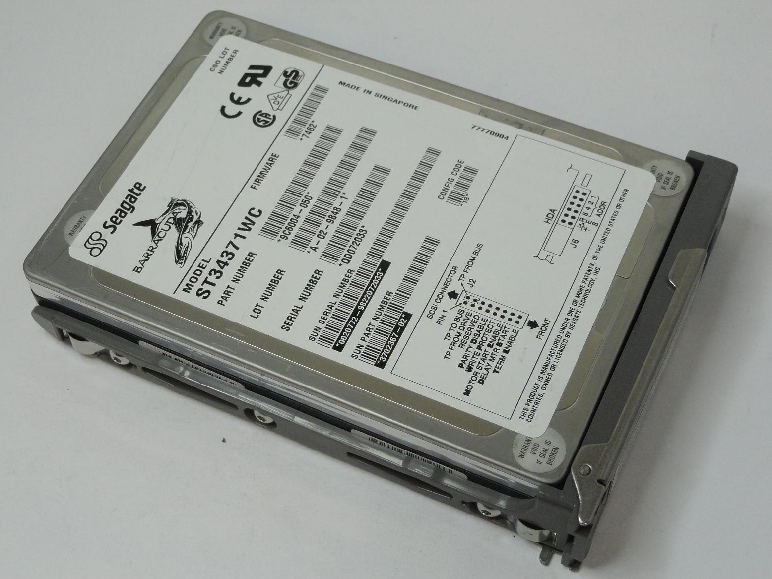 Seagate Sun 4.3GB SCSI 80Pin 3.5"" in caddy ST34371WC 9C6004-050 3702367 540-2938