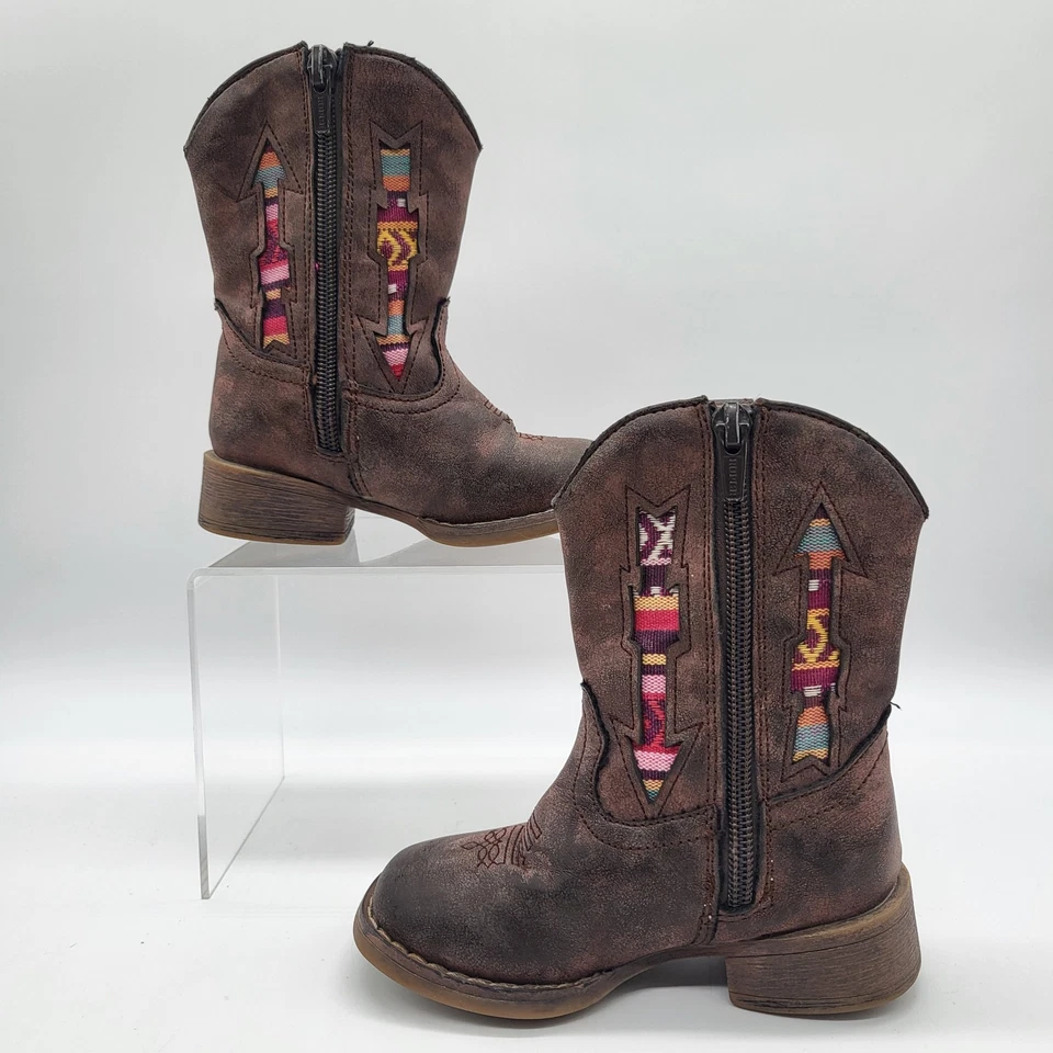 Botas vaqueras Justin para niños pequeños talla 5 marrón cuero vegano cremallera suroeste Foto 2 de 4
