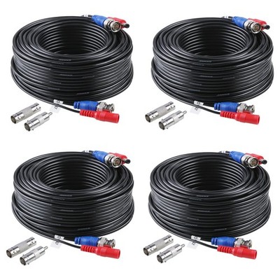 4 Pack 30m/100ft Allinone Video Power Cables Bnc Extension Surveillance Camera C