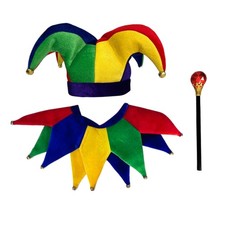 3 PCS Jester Hat Collar Wand Set Costume For Adults Halloween Party Accessory