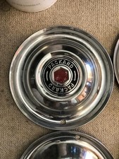 1951-54 Packard 15 Full Hubcaps Set Of 4 - Red Hexagon Emblem 1951-54 Packard 15 Full Hubcaps Set Of 4 - Red Hexagon Emblem