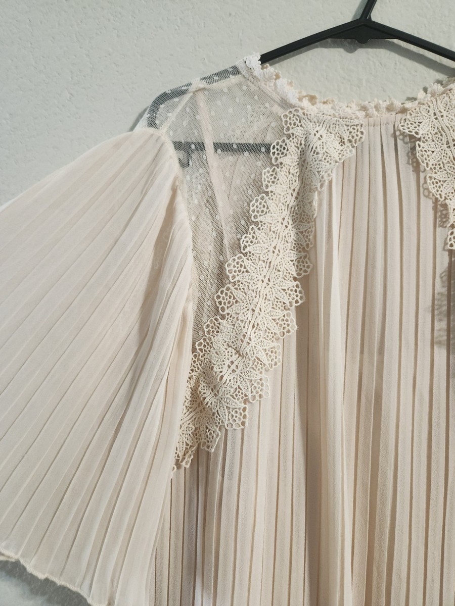 Zara Women Pleated Guipure Lace Accent Dress Blush Pink/Beige size XL | eBay
