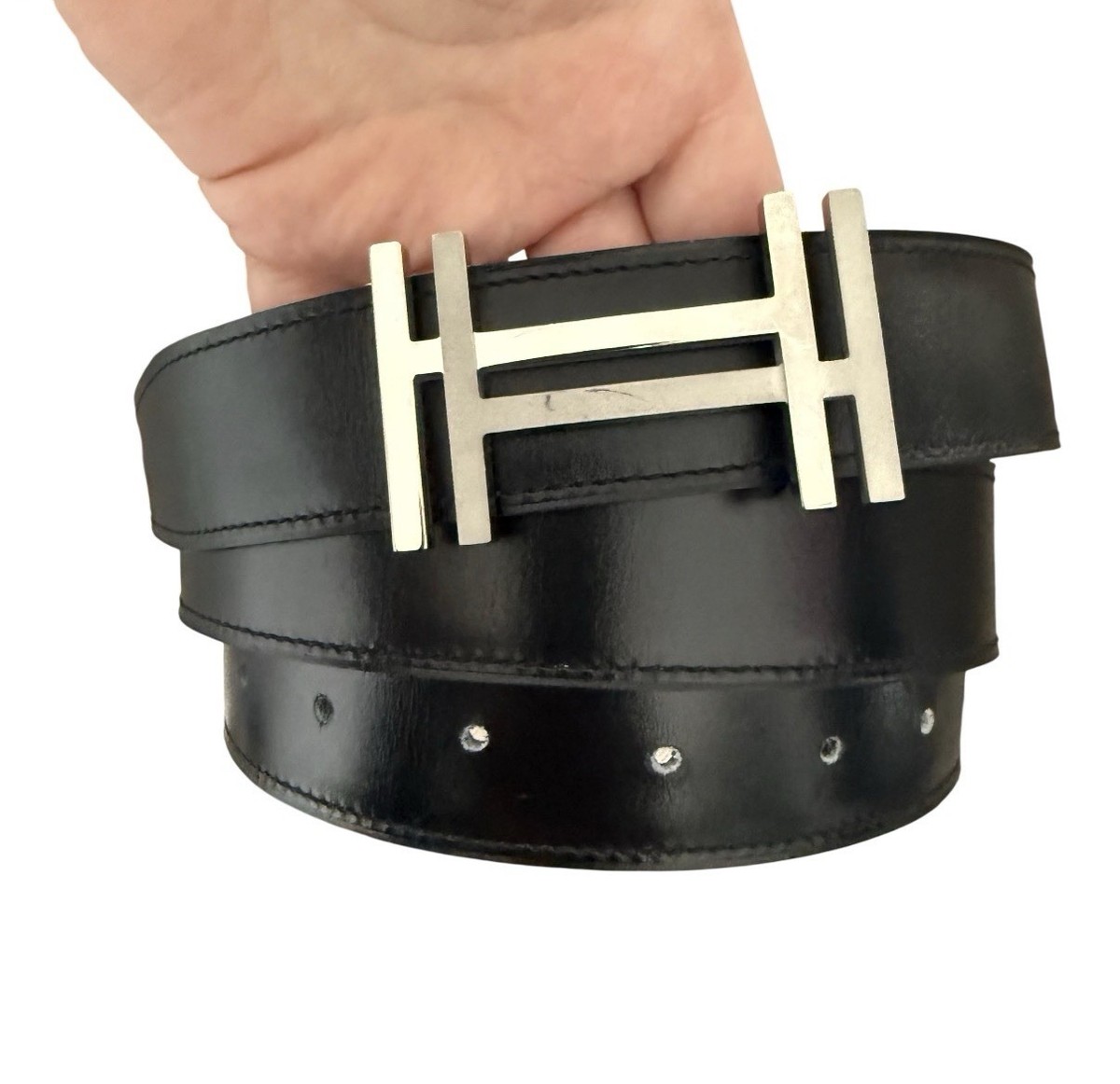 Hermes H Au Carre Reversible Belt Silver Hardware Black 