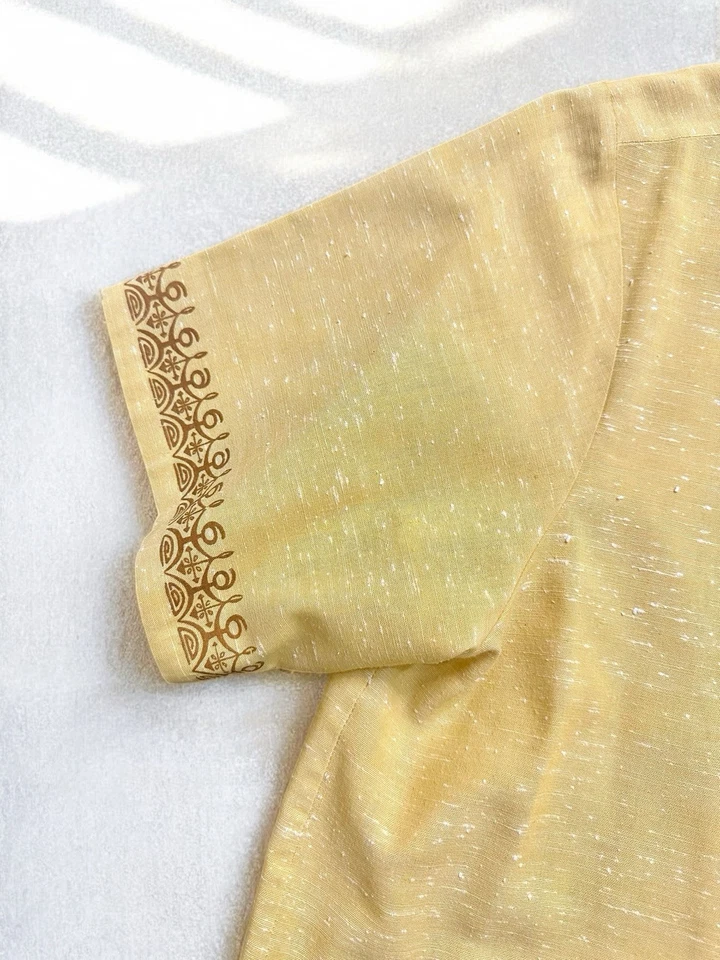CAMISA HAWAIANA OLANI ALGODÓN POLI MOSTAZA AMARILLO TALLA XXL VINTAGE AÑOS 60 Foto 3 de 4