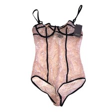 Teddy Lace Size S Pink Lace Black Trim Adjustable Straps Bodysuit Lingerie