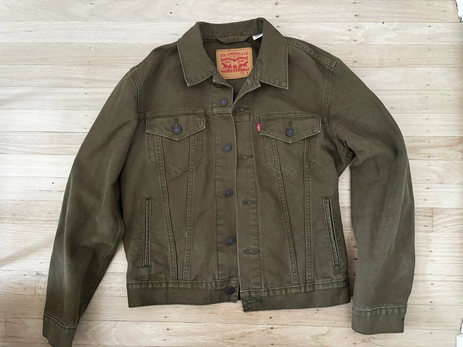 Men's Levi's® Trucker Denim Jacket Color: Dark Olive Trucker, Size: Small