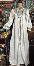 Gorgeous Rare White Oaxaca Multi Color Embroidery Specialty Long Sleeve Dress M