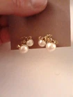 Vintage Emmons Double Pearl Gold Tone Clip On Earrings MCM Costume Jewelry