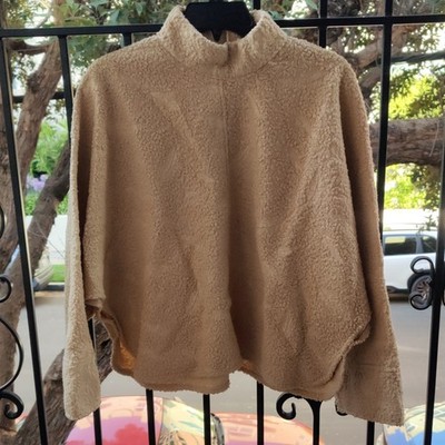 Zara Women s Beige Teddy Fleece Half-Zip Jacket w/ Pockets Relaxed Fit S