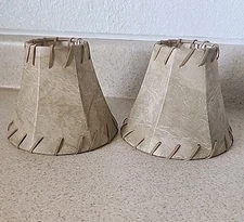 Set of Two (2) 5x6 x 3"  Mini Leather Lamp Shade with raw hide stitch