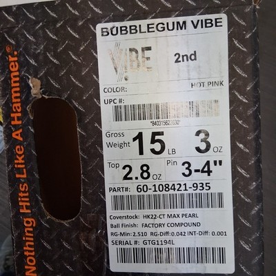 Hammer Bubblegum Vibe bowling ball 15 LB new in box #194 | eBay