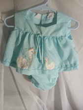 Baby Toys Creations Light Blue Vintage Swan Embroidered Romper Set