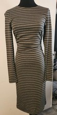 NWT Ann Taylor Gray w/ White Stripe Ruched Sheath Dress, Long Sleeves, size xxs