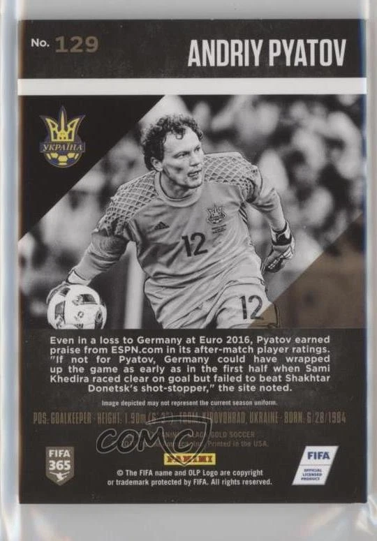 2016-17 Panini Black Gold Bronze /99 Andriy Pyatov #129 - Image 2 of 2
