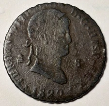 1830 Spanish 8 Maravedis King Ferdinand VII .8 Fine Copper Coin