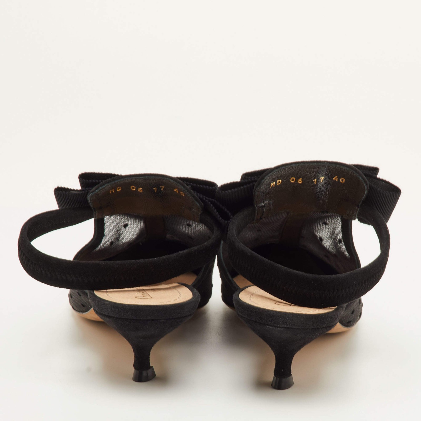 Dior Size 40 Black Mesh and Suede Trim Polka Dot Bow Pointed Toe Slingback Mules thumbnail 5