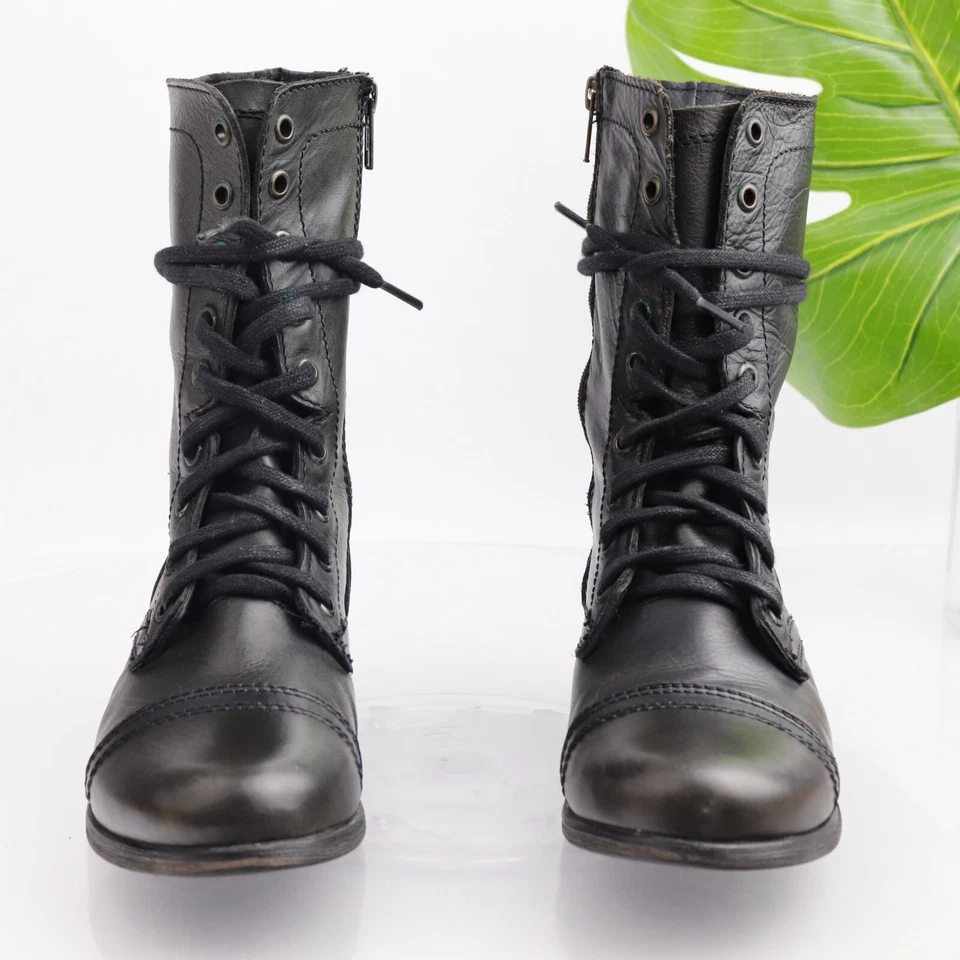 Bota Troopa Steve Madden Para Mujer Talla 9 Combate Cuero Oliva Oscuro Boho Con Cordones Foto 3 de 4