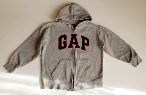 Gap Kids Grey Full Zip Up Hoodie Size M 8 Blue Logo Sweatshirt Youth Boys Medium - Picture 2 of 7