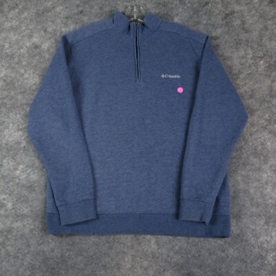 Columbia Sweatshirt Mens Medium Blue Quarter Zip Pullover Solid Embroidered *
