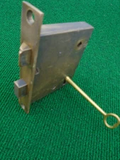 EARLY  ALL BRASS MORTISE LOCK w/KEY - 5 3/8" FACE FULLY RESTORED (17561-20)