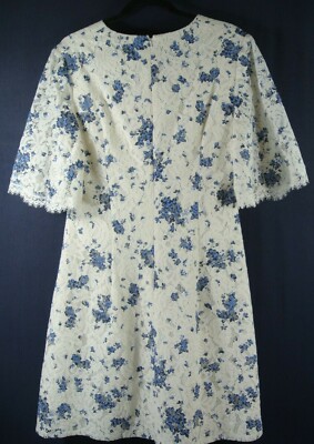 NEW Lela Rose Lace Flutter Sleeve Dress in White/Blue SZ 12 #D3364 | eBay