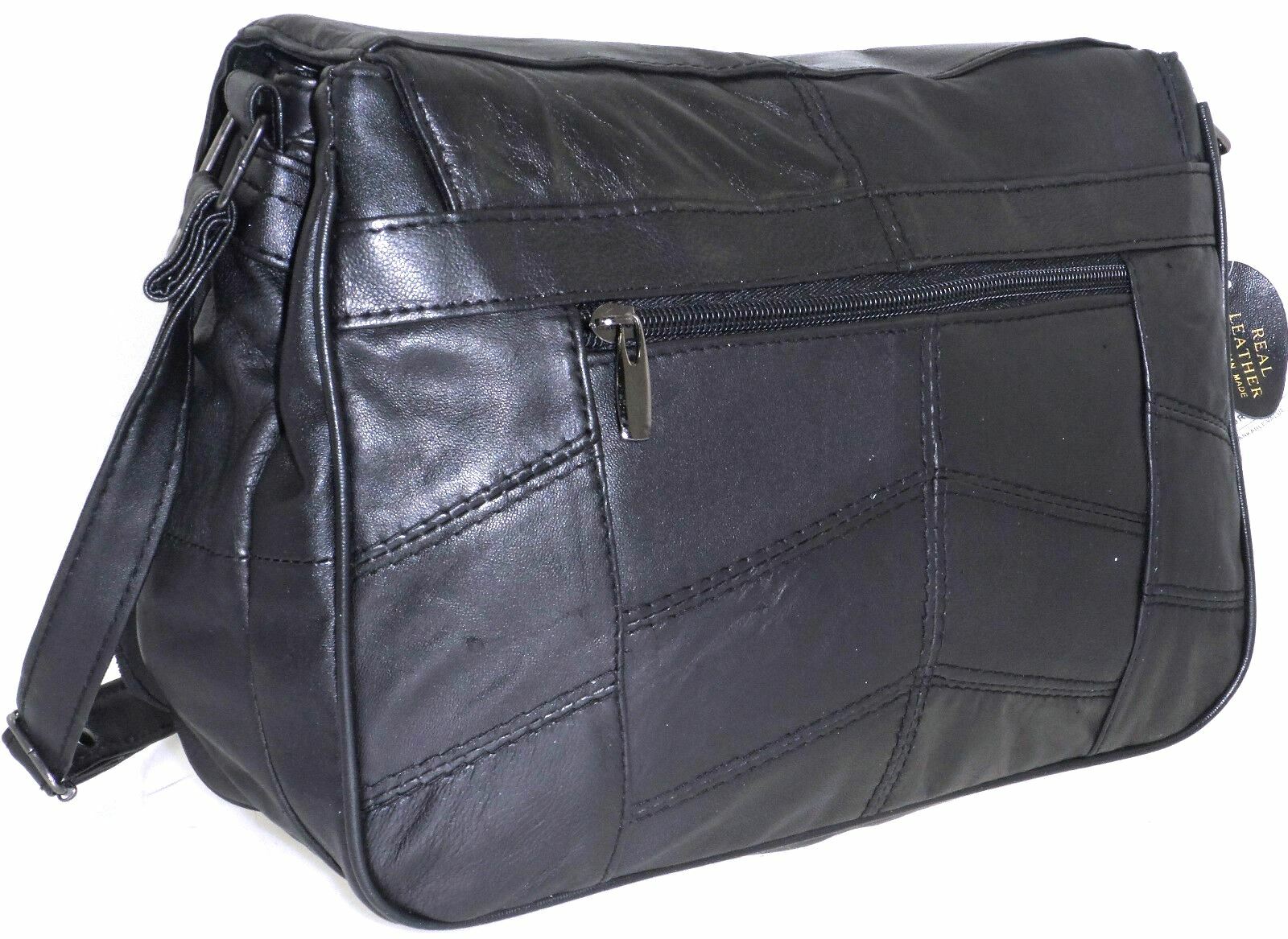 Ladies Women Lorenz Real Leather Multi Pocket Cross Body Messenger