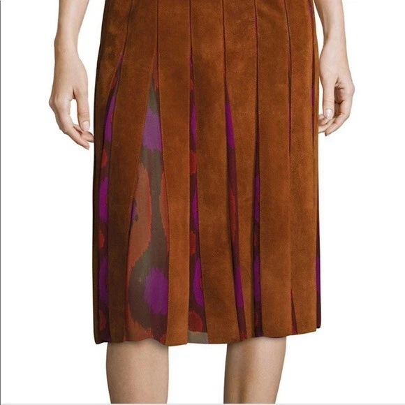 DIANE VON FURSTENBERG Melita замшевая шелковая вставка трапециевидная юбка миди виски коричневый 8 - Изображение 2 из 4