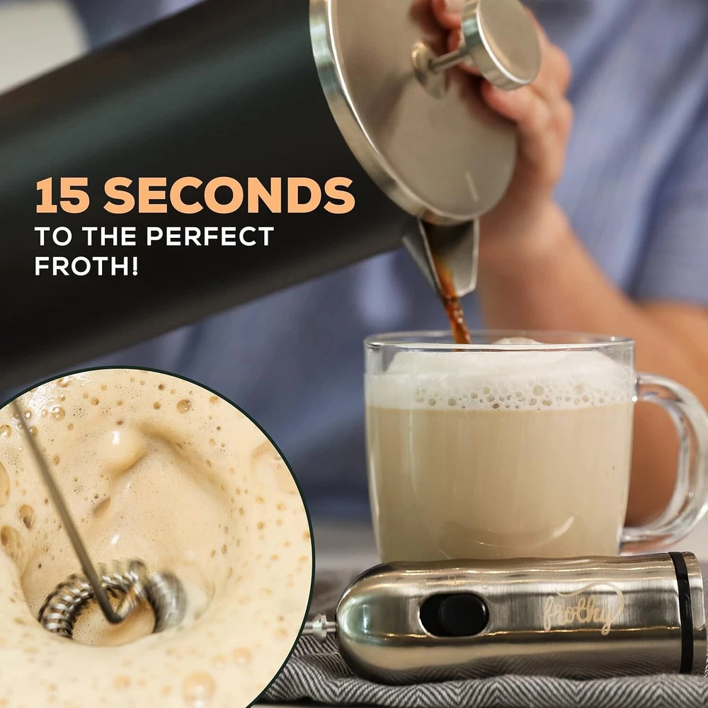 Milk Frother for Coffee, 2 Speed Battery Operated, Stainless Steel Mixer