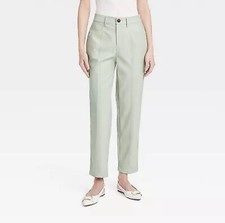     Women's High-Rise Faux Leather Ankle Trousers - A New Day Light Green 14